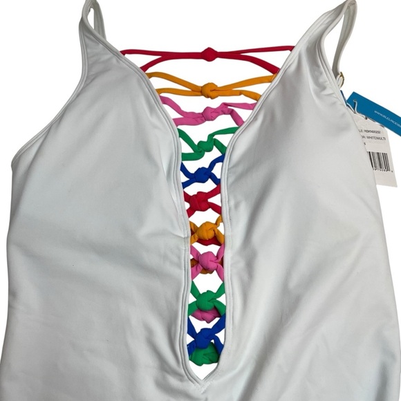 Bleu Rod Beattie Core-Lace-Down Mio One-Piece Swimsuit White Size 6 New - Picture 3 of 8